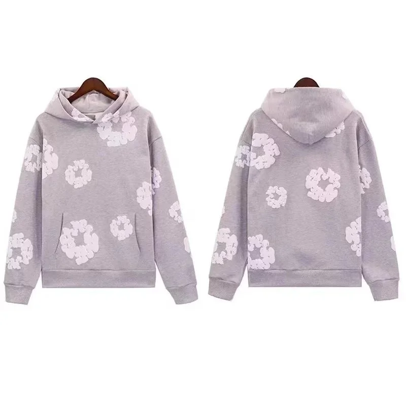 Unisex Grey Floral Print Hoodie