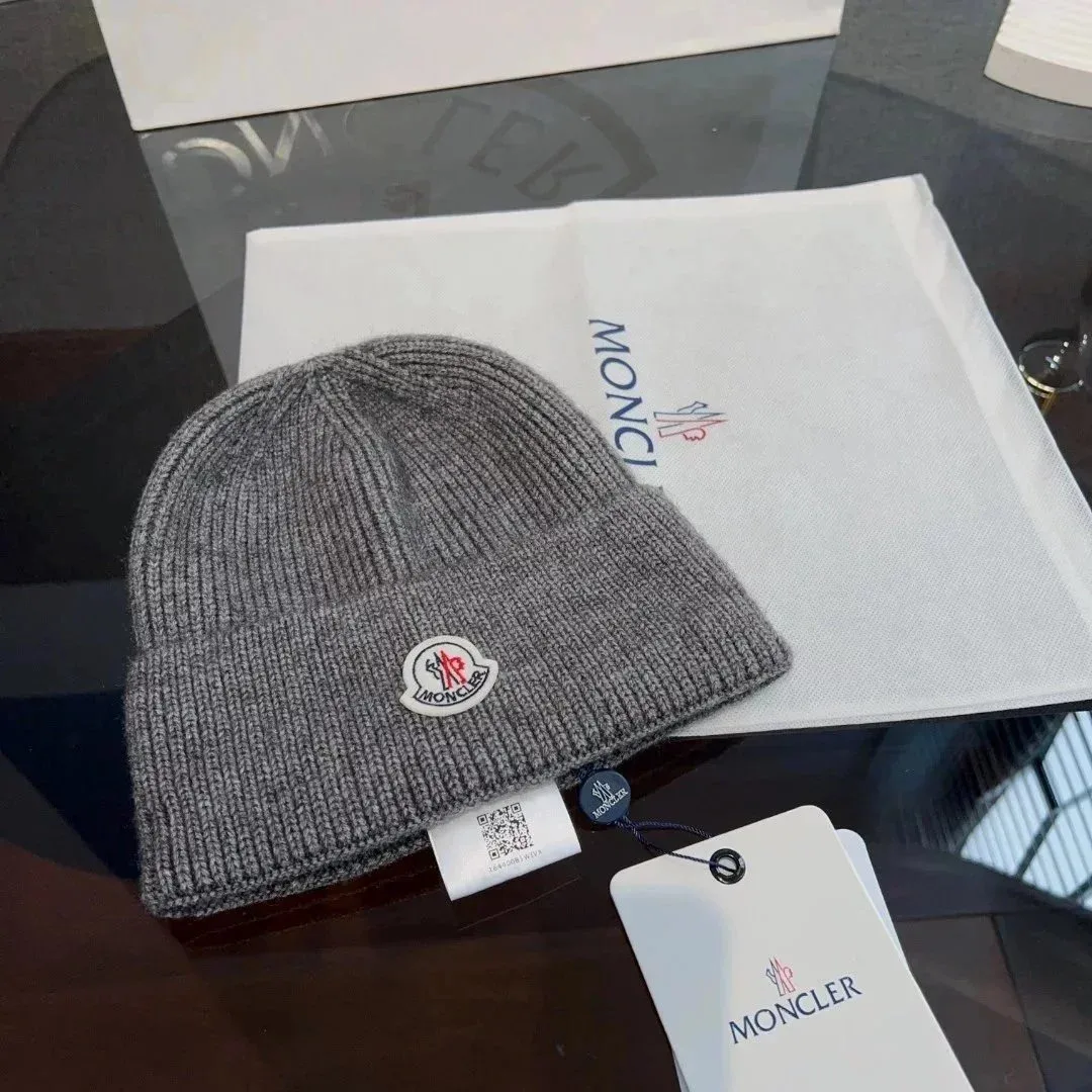 Moncler Beanie Grey Wool Headwear