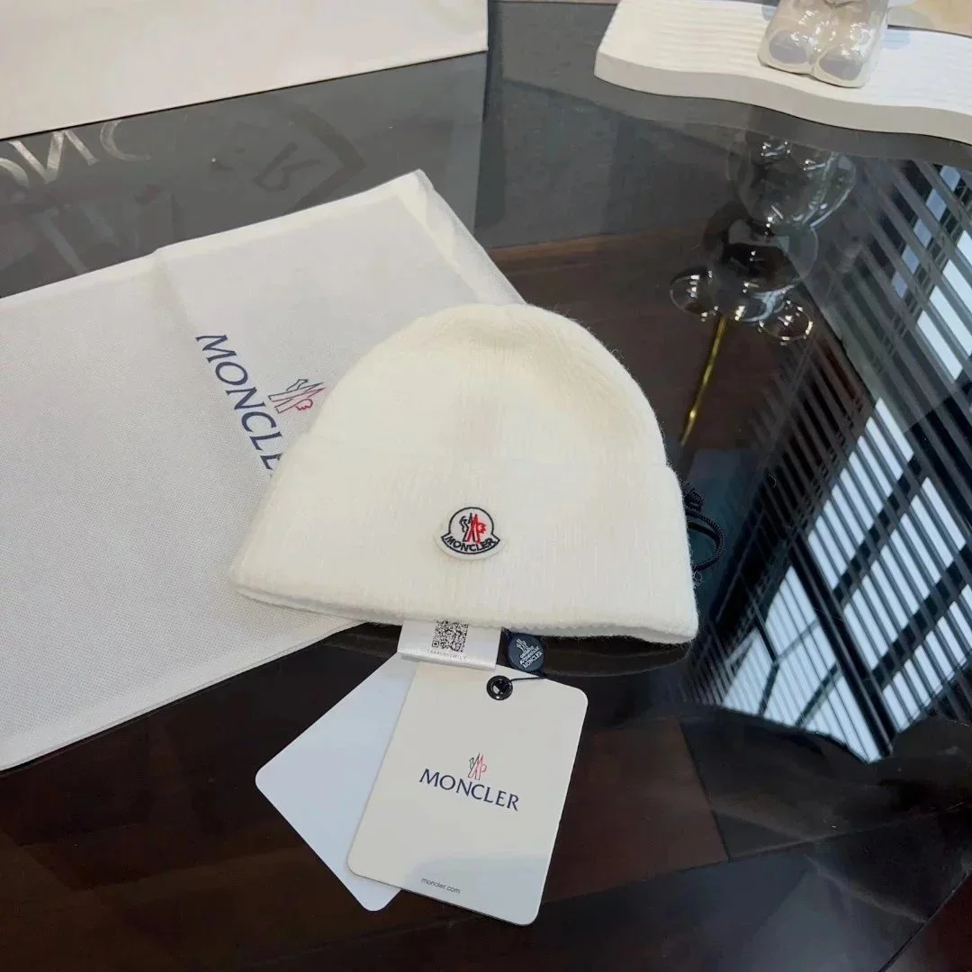 Moncler White Beanie Hat