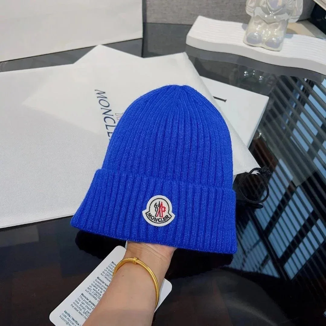 Moncler Blue Ribbed Beanie Cap