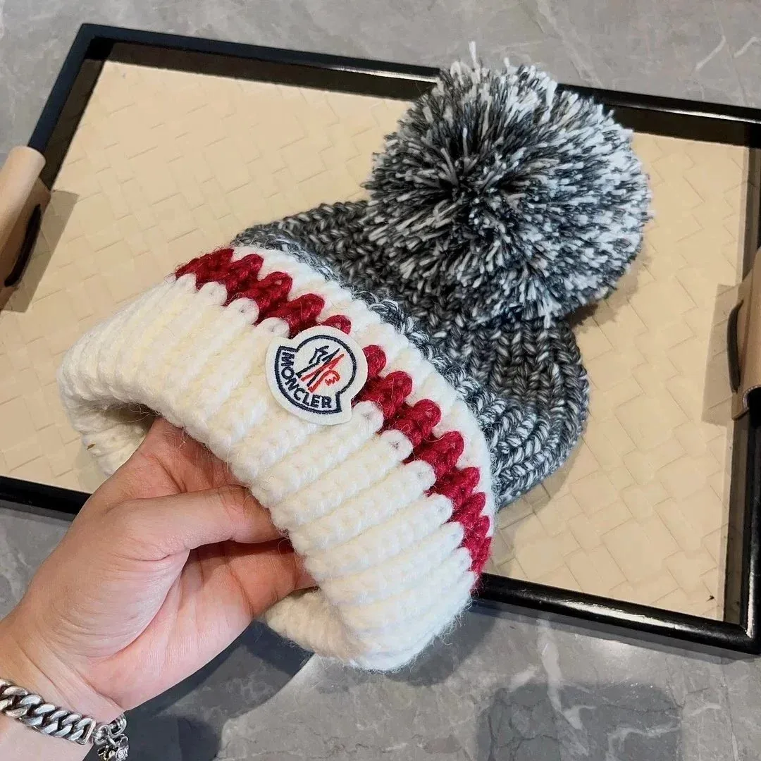 Moncler Pom-Pom Beanie Red/White/Grey