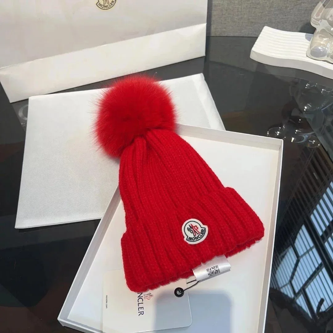 Moncler Red Pom-Pom Beanie Hat