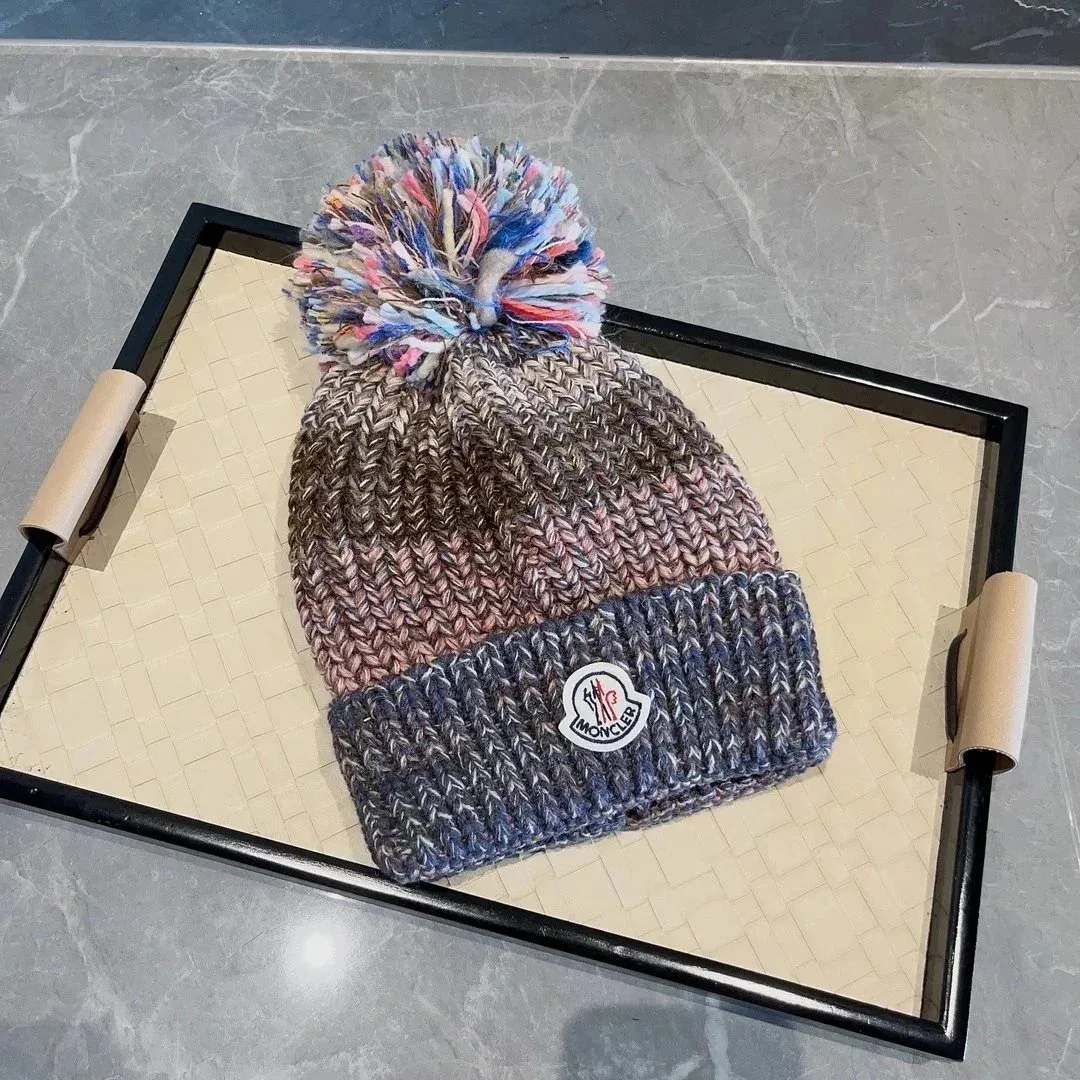 Moncler Multi-Color Knit Beanie with Pom-Pom