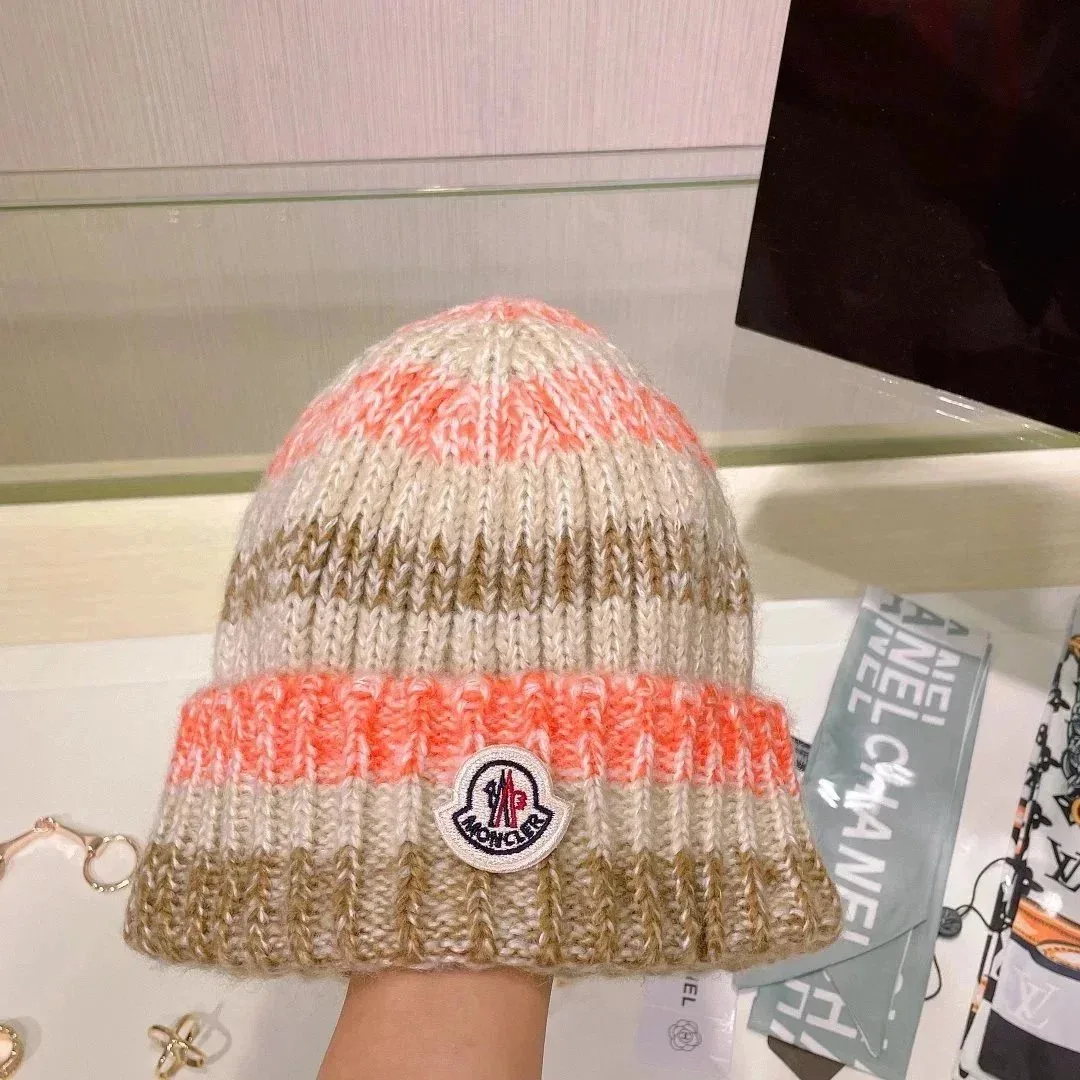 Moncler Beanie Orange & Cream Headwear
