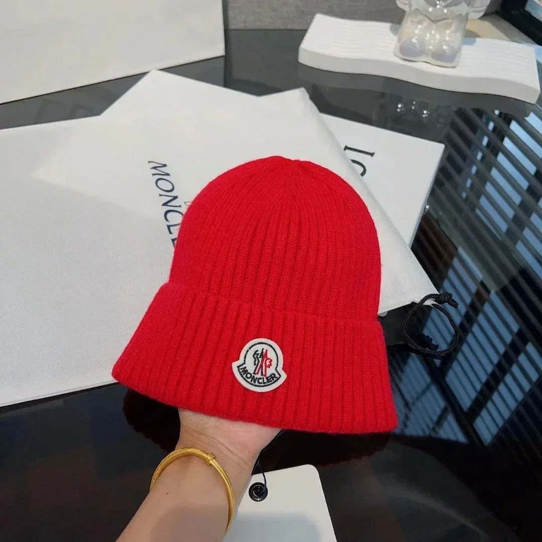 Moncler Red Logo Beanie Hat