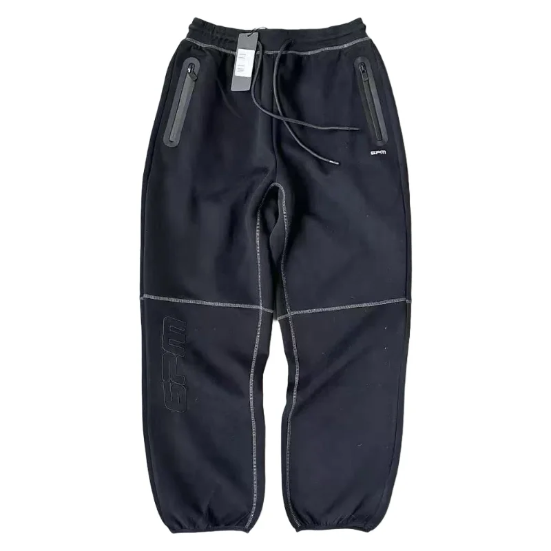 Black Solid Sweatpants with Zipper Pockets
