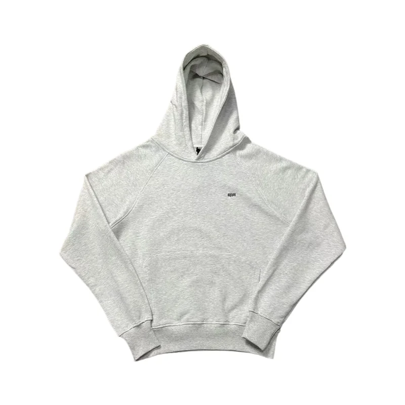 Unisex Grey Solid Hoodie with Small Logo