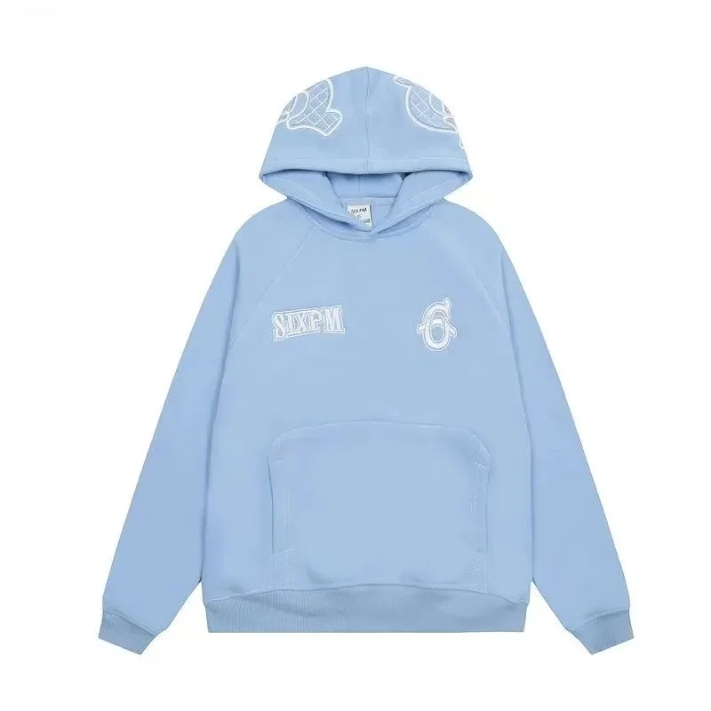 SixPM Sky Blue Hoodie with Embroidered Logo
