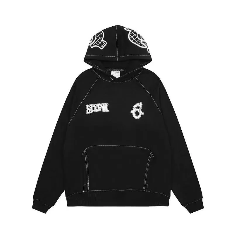 Black 'SIXPM' Embroidered Hoodie