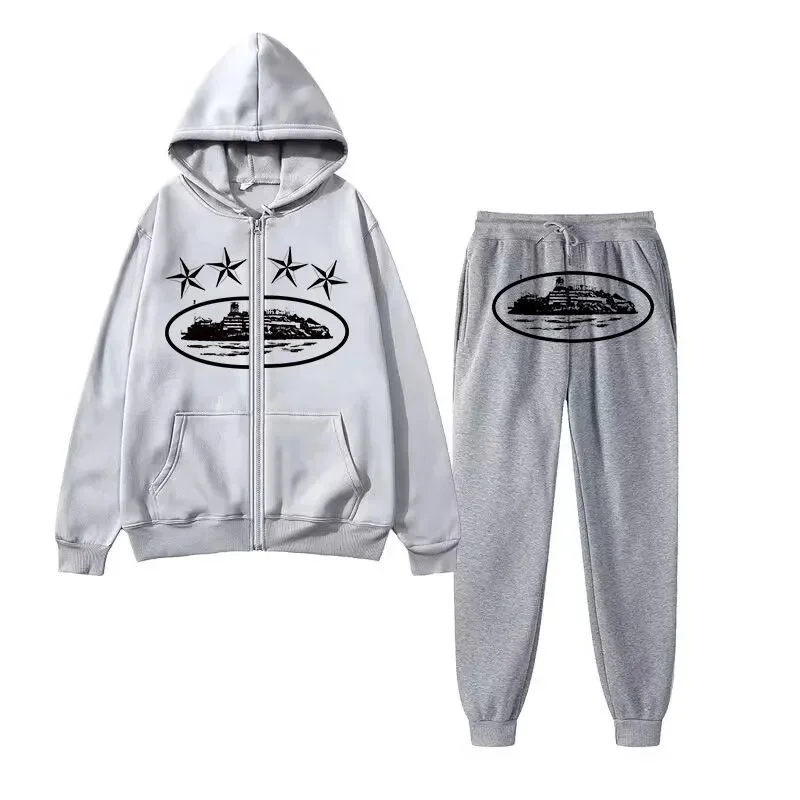 Unisex Grey Star & Ship Print Tracksuit Set