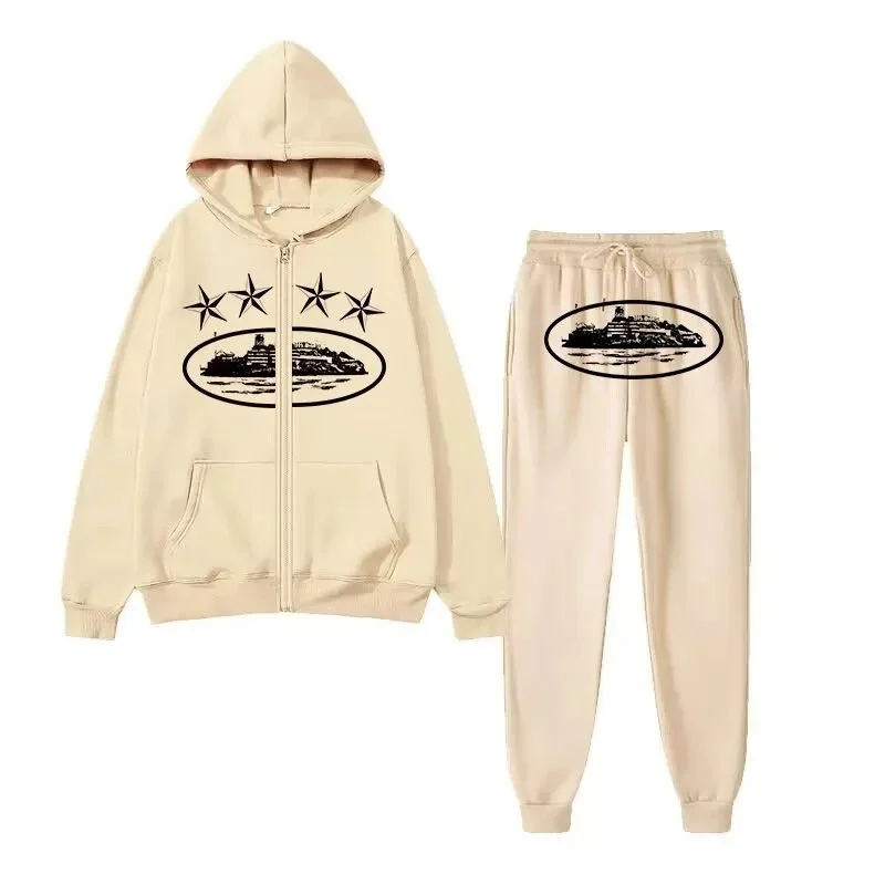 Co-ord Set with Star & Ship Print in Beige