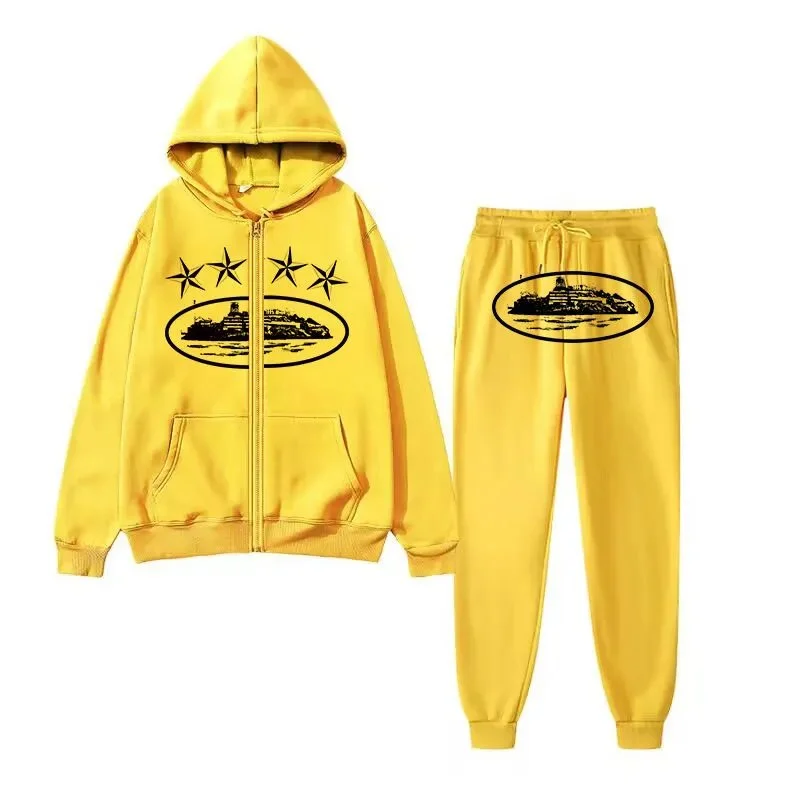 Unisex Yellow Star & Ship Print Tracksuit Set
