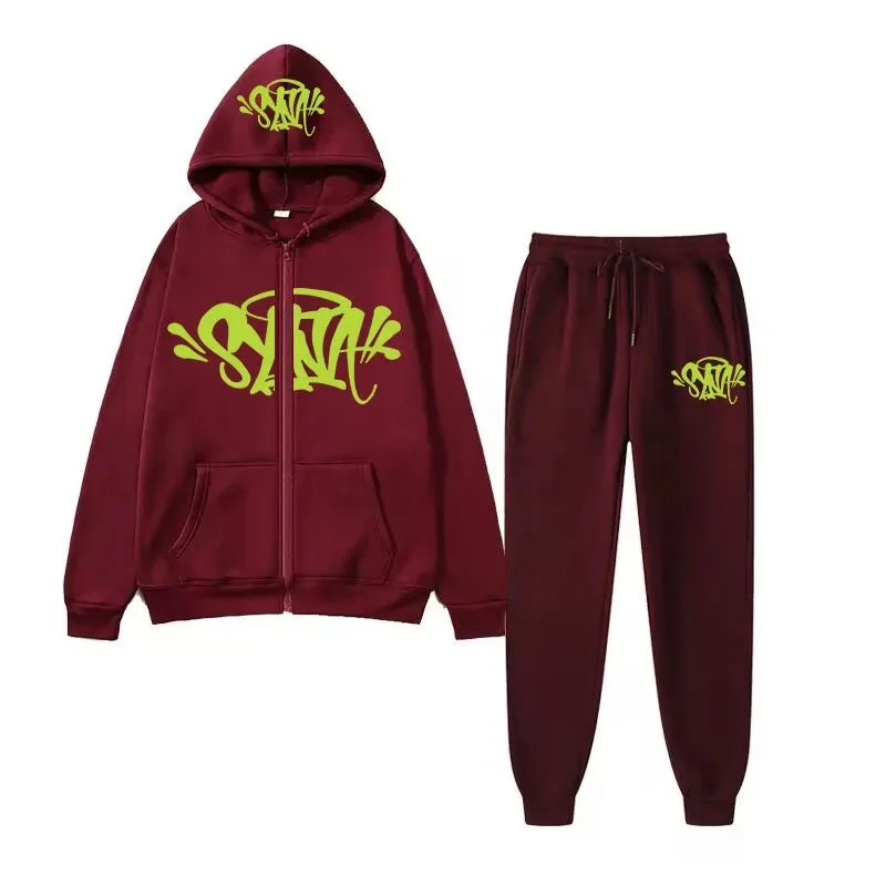 Unisex 32酒红 Graffiti Tracksuit Set
