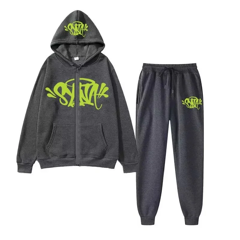 Unisex Dark Grey with Neon Green Graffiti Tracksuit