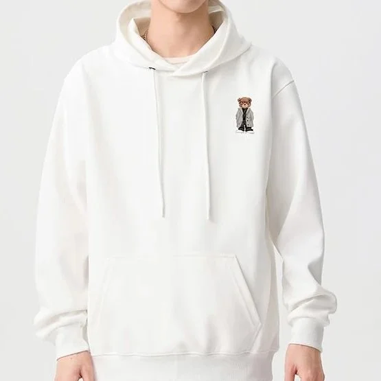 Unisex White Bear Embroidery Hoodie