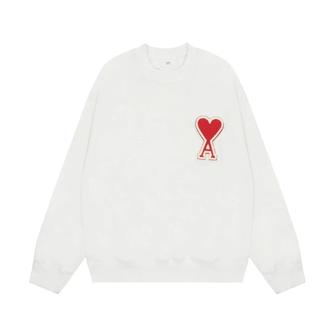 Ami AM1061 White Heart Patch Crewneck Sweatshirt