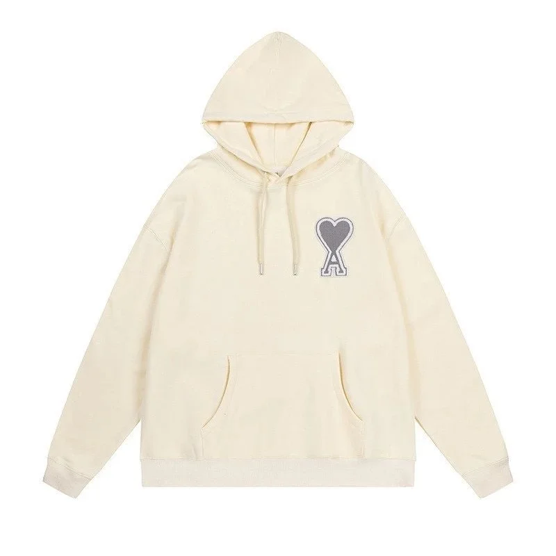 Ami Paris BB-019 Cream Hoodie with AMI Heart Logo