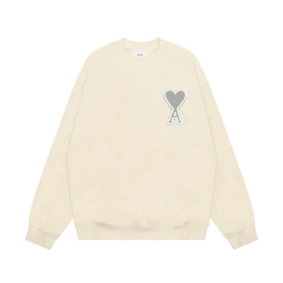 AMI AMRI Cream Heart Patch Crewneck Sweatshirt