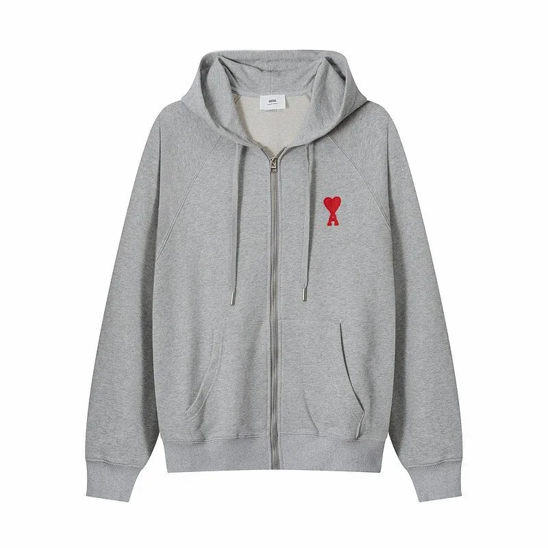 Ami Paris Grey Heart Zip-Up Hoodie
