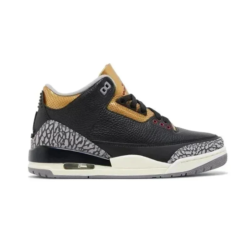 Nike Air Jordan 3 Black Cement Gold Sneakers