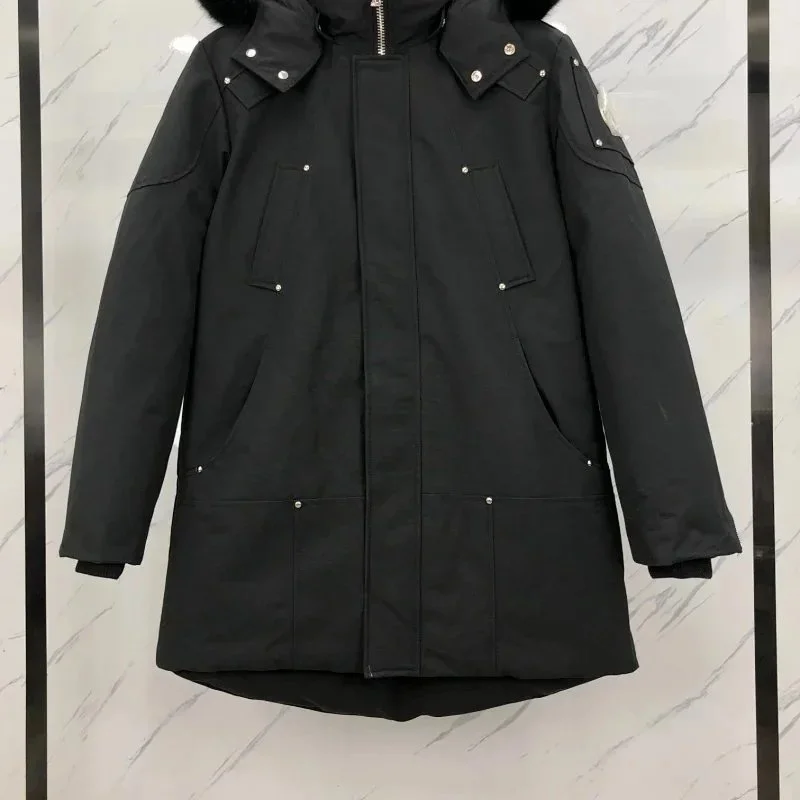 Black Parka Coat with Fur Trim