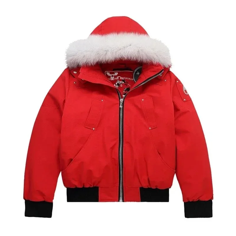 Red Bomber Jacket with Fur Hood