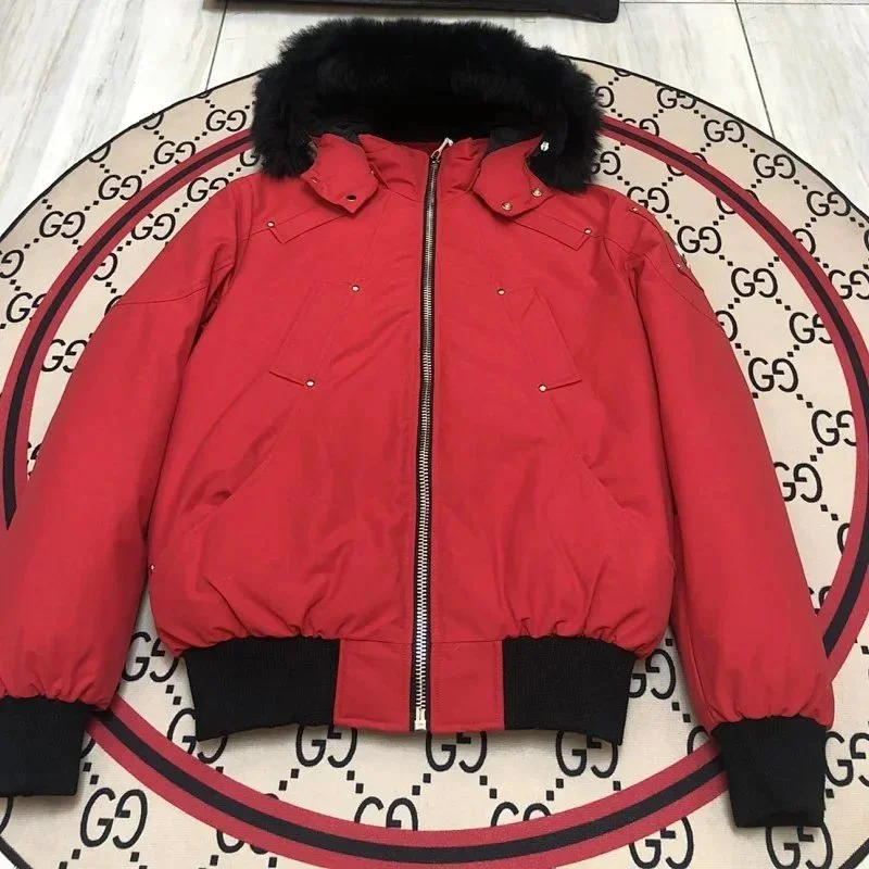 Red Bomber Jacket with Fur Trim Parka