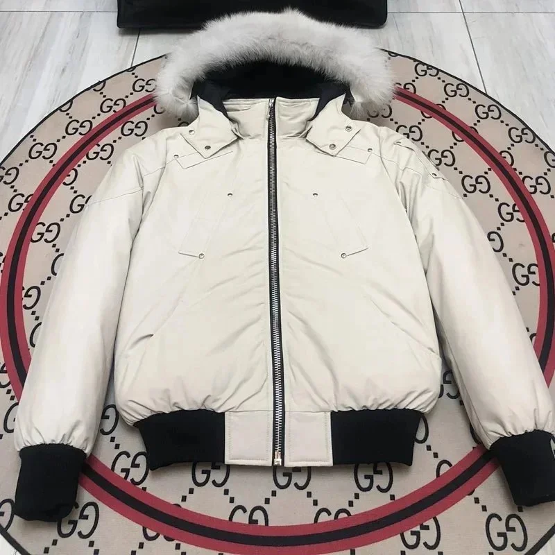 Unisex Beige Fur Hooded Parka