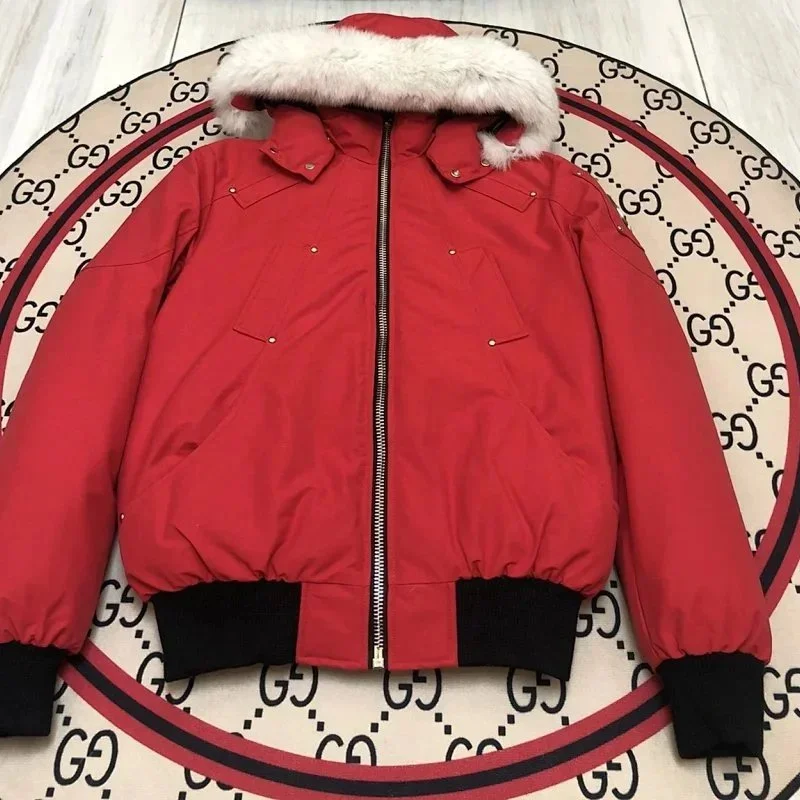 Gucci Red Bomber Jacket with Fur Hood