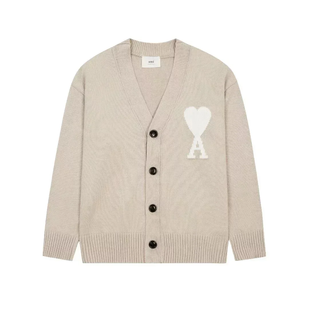 Ami Beige AM Heart Cardigan
