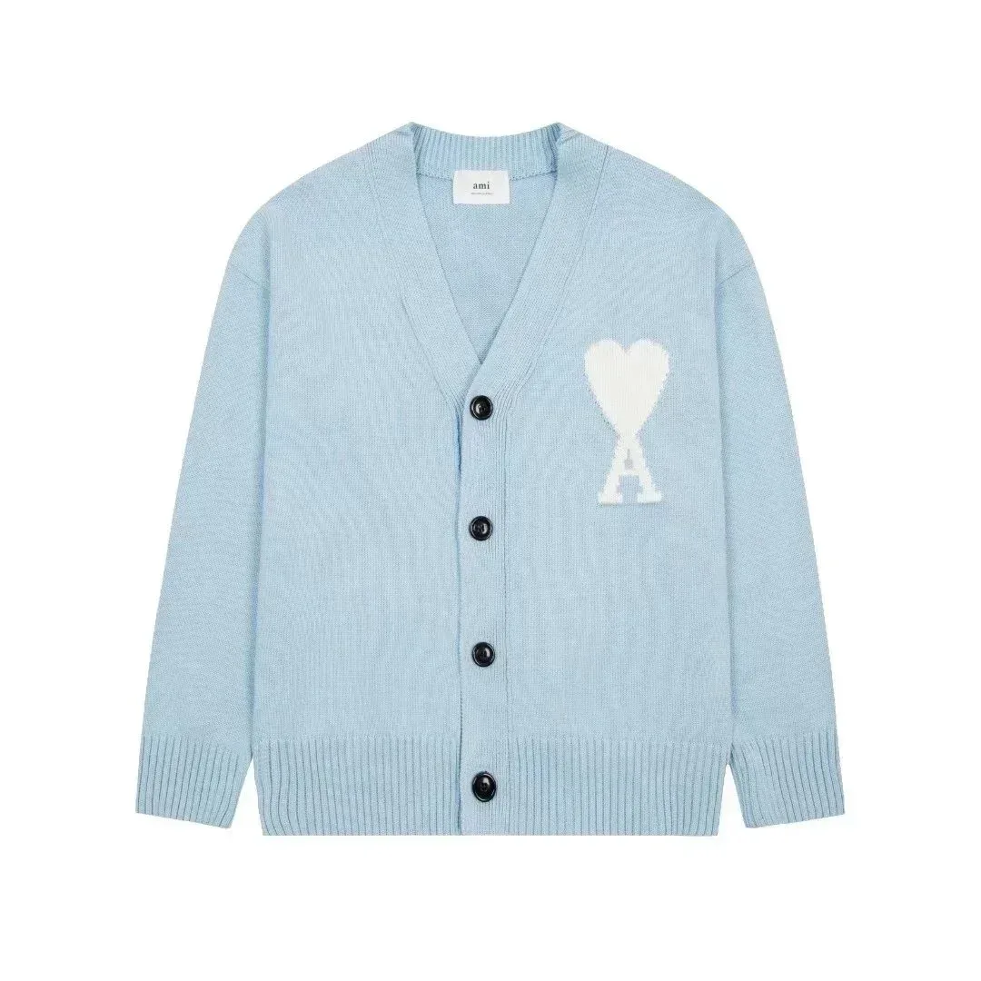 AMI Light Blue AM Heart Cardigan
