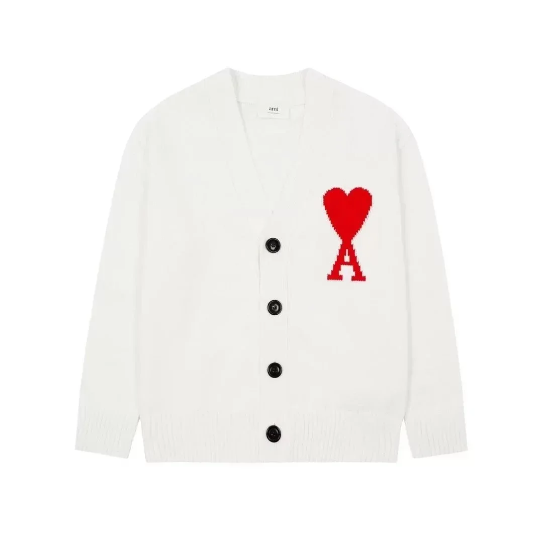 AMI Ami de Coeur White Cardigan with Red Heart Logo