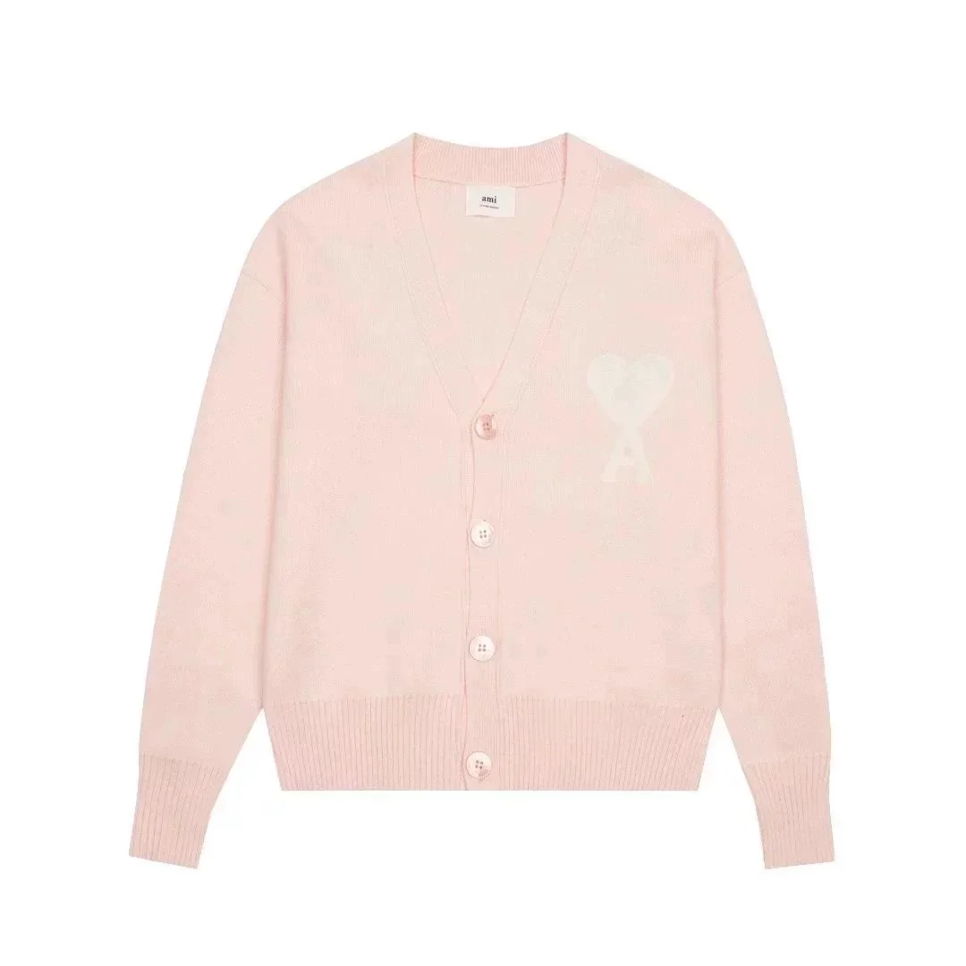 Ami Pink Heart Logo Cardigan