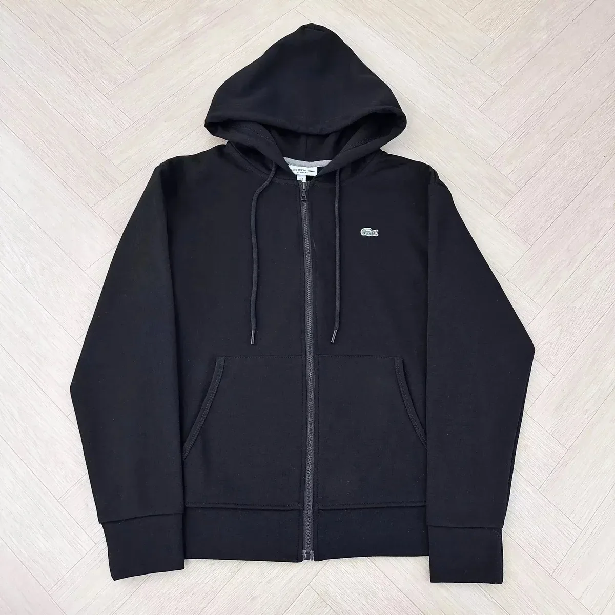 Lacoste Zip-Up Hoodie Black Solid Hooded Sweatshirt