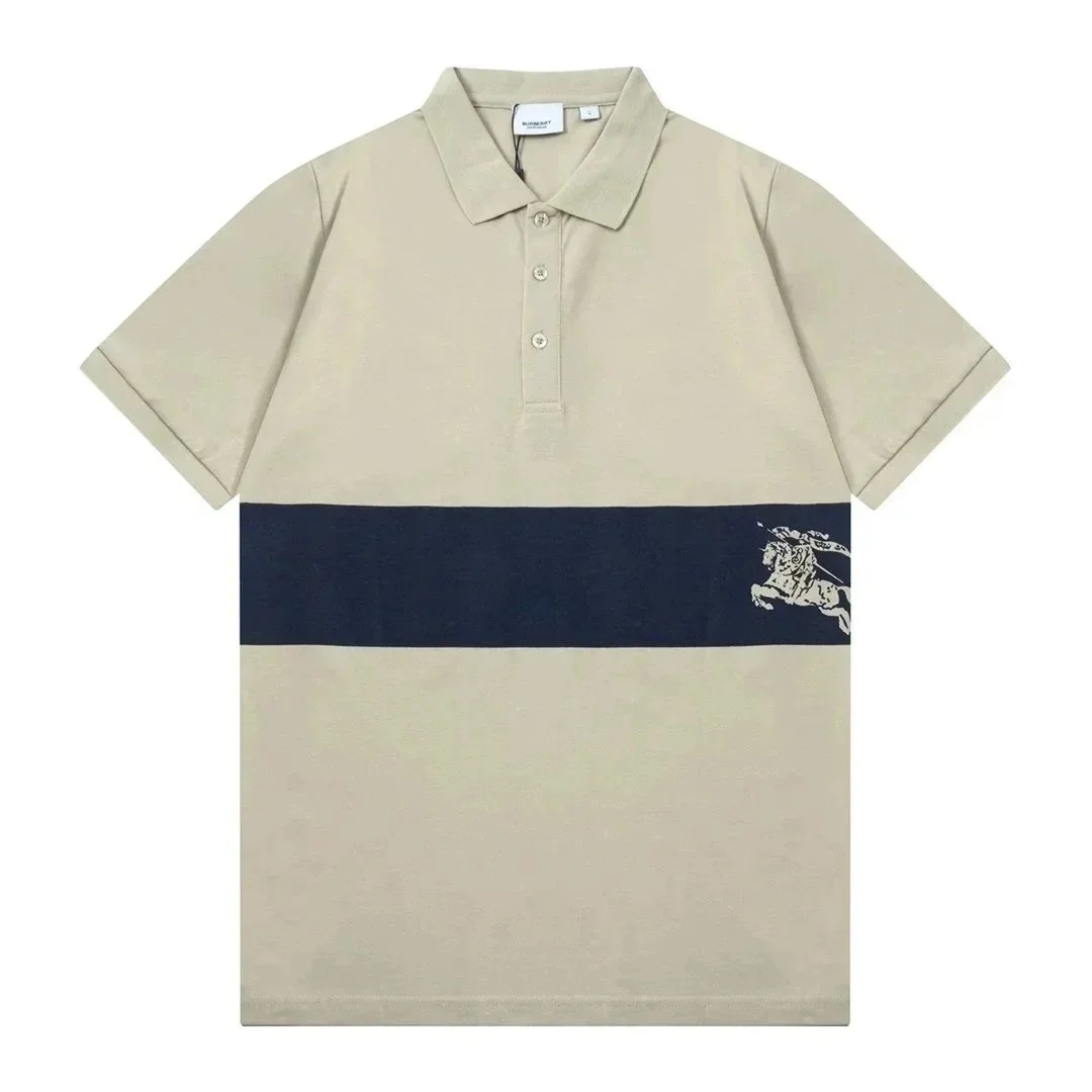Burberry Beige & Navy Polo Shirt with Equestrian Knight Logo