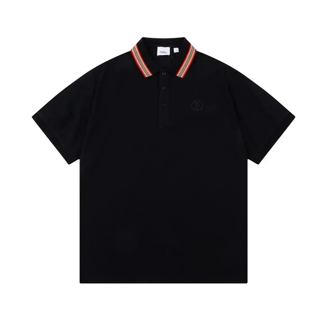 Burberry Black Polo Shirt with Striped Collar