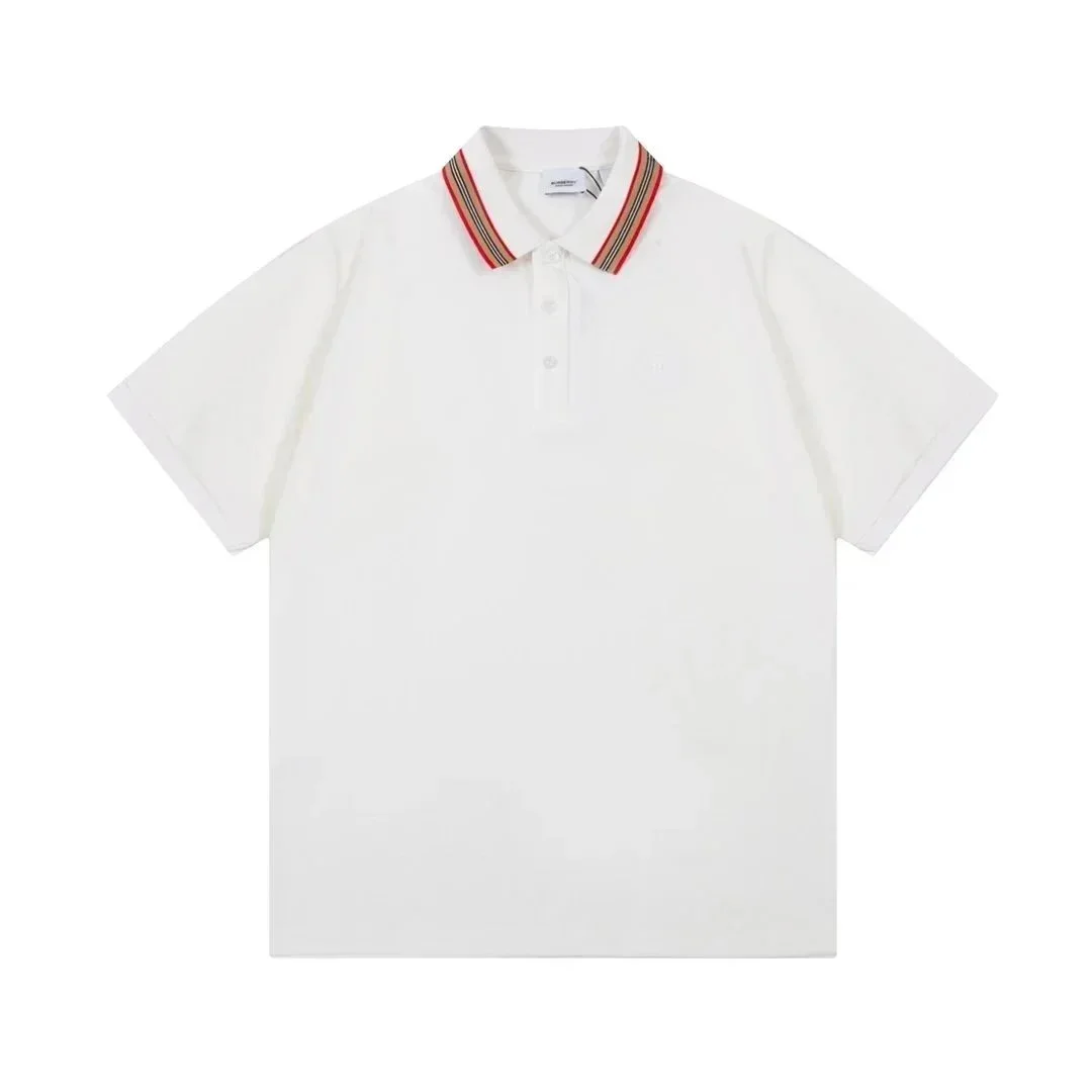 Burberry White Iconic Polo Shirt with Striped Collar