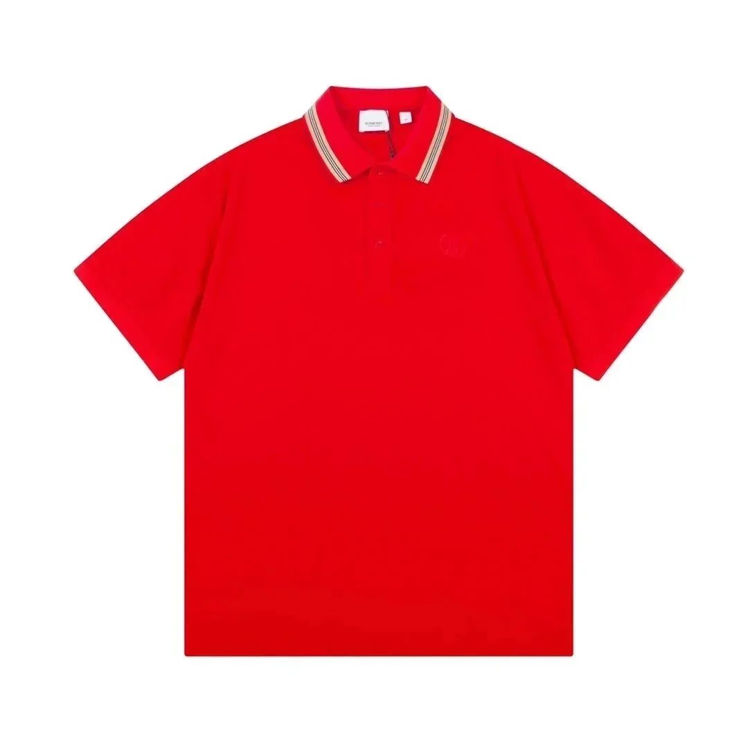 Burberry Red Polo Shirt with Striped Collar
