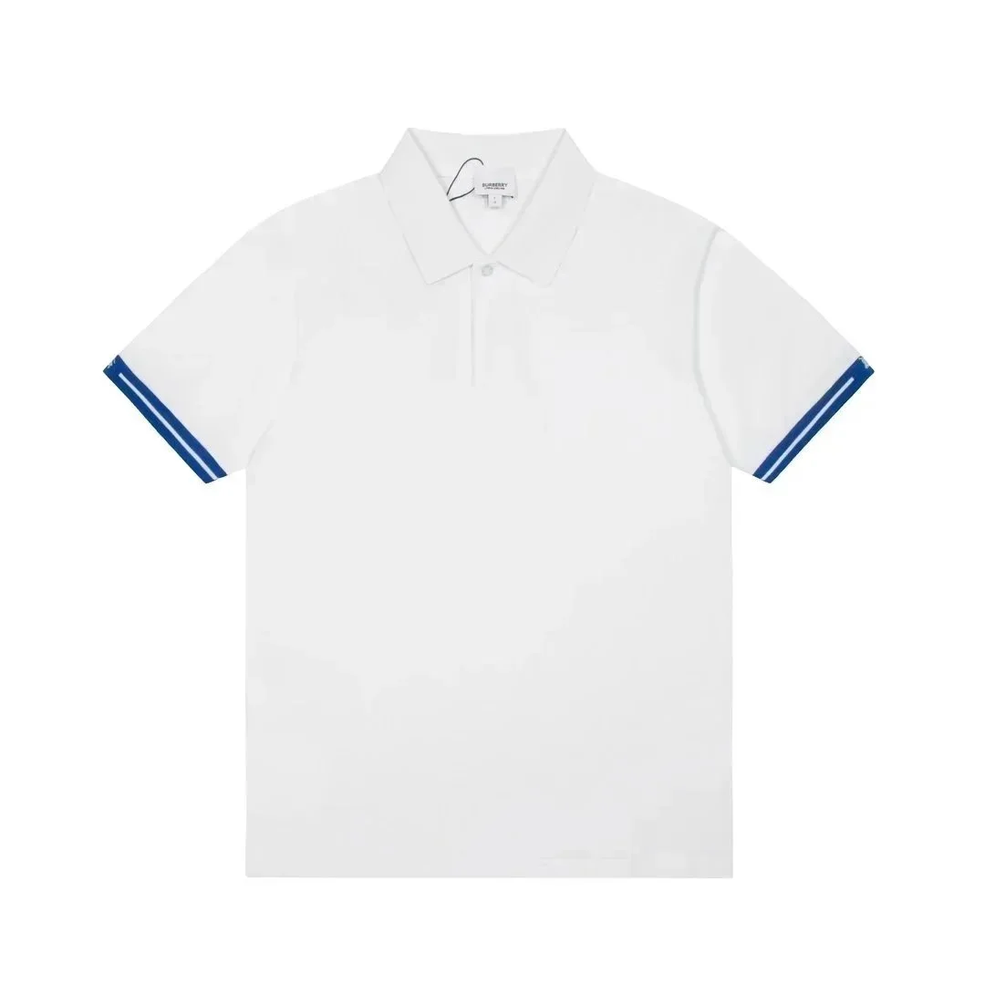 Burberry White Polo Shirt with Blue Cuffs
