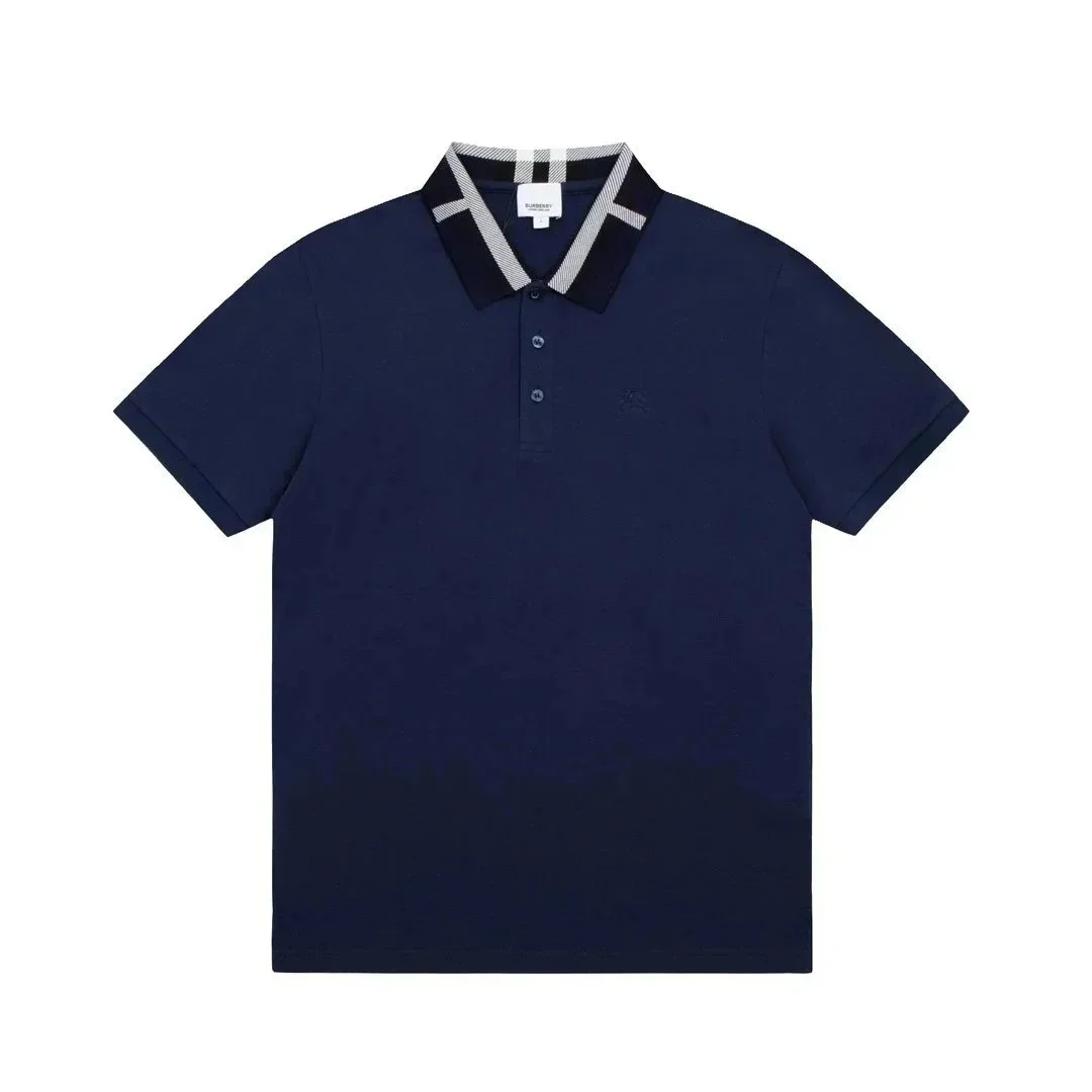 Burberry Navy Check Collar Polo Shirt