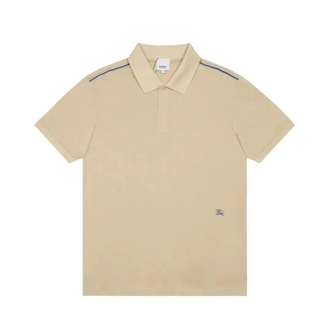Burberry Beige Polo Shirt with Navy Striped Shoulders