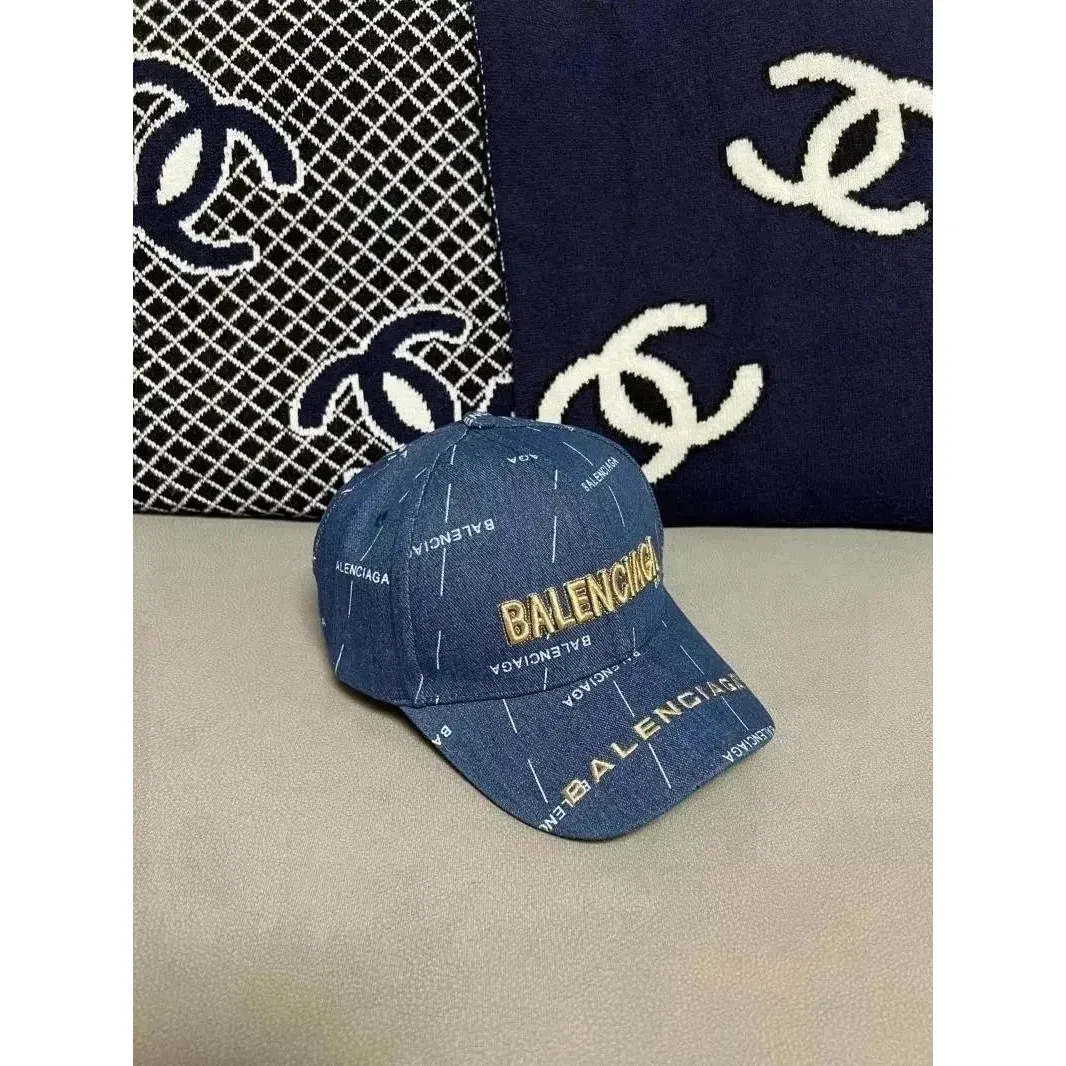 Balenciaga Denim Embroidered Cap Blue