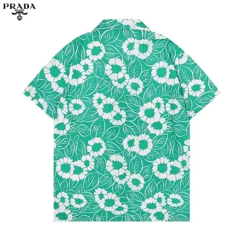Prada Green Floral Print Short-Sleeve Shirt