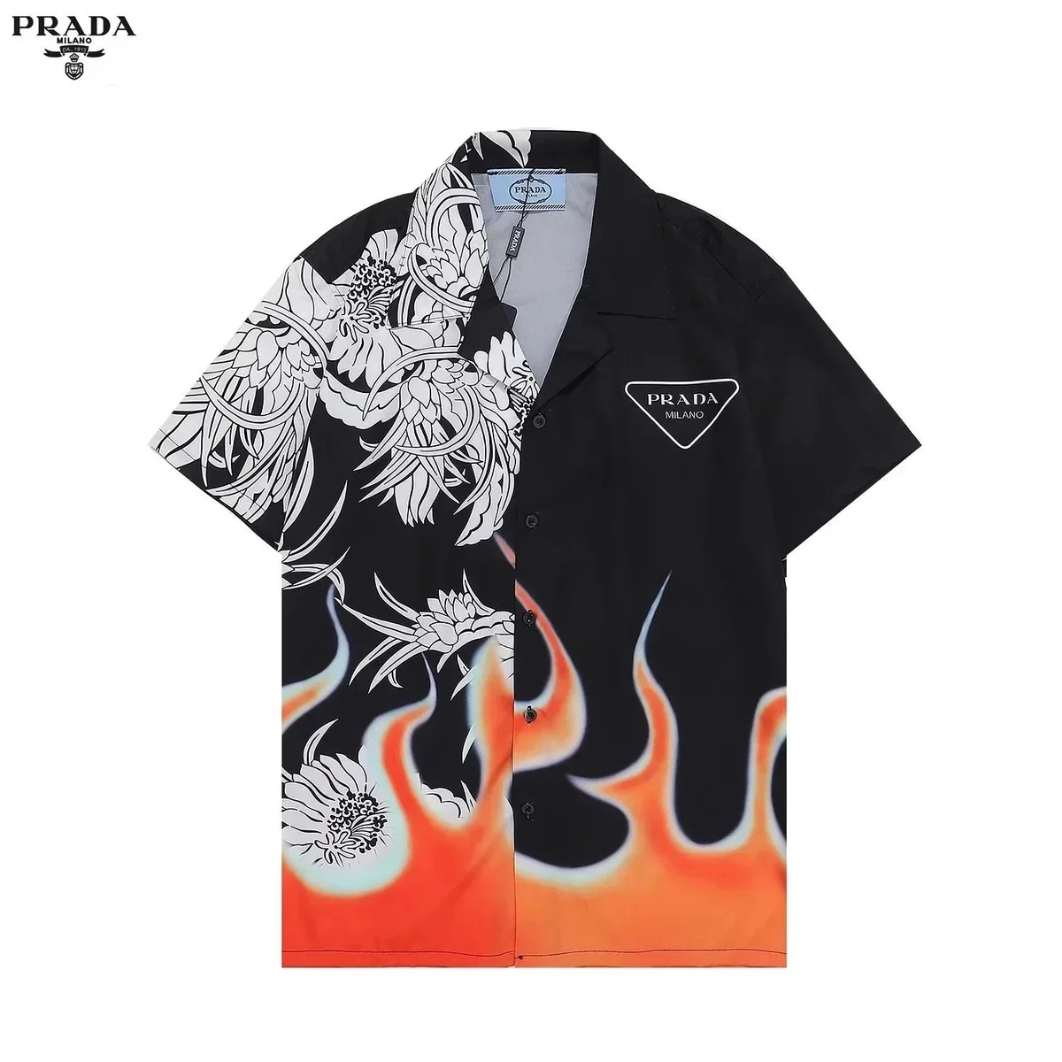 Prada Floral & Flame Print Short Sleeve Shirt