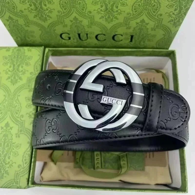 Gucci Black GG Belt with Silver Buckle