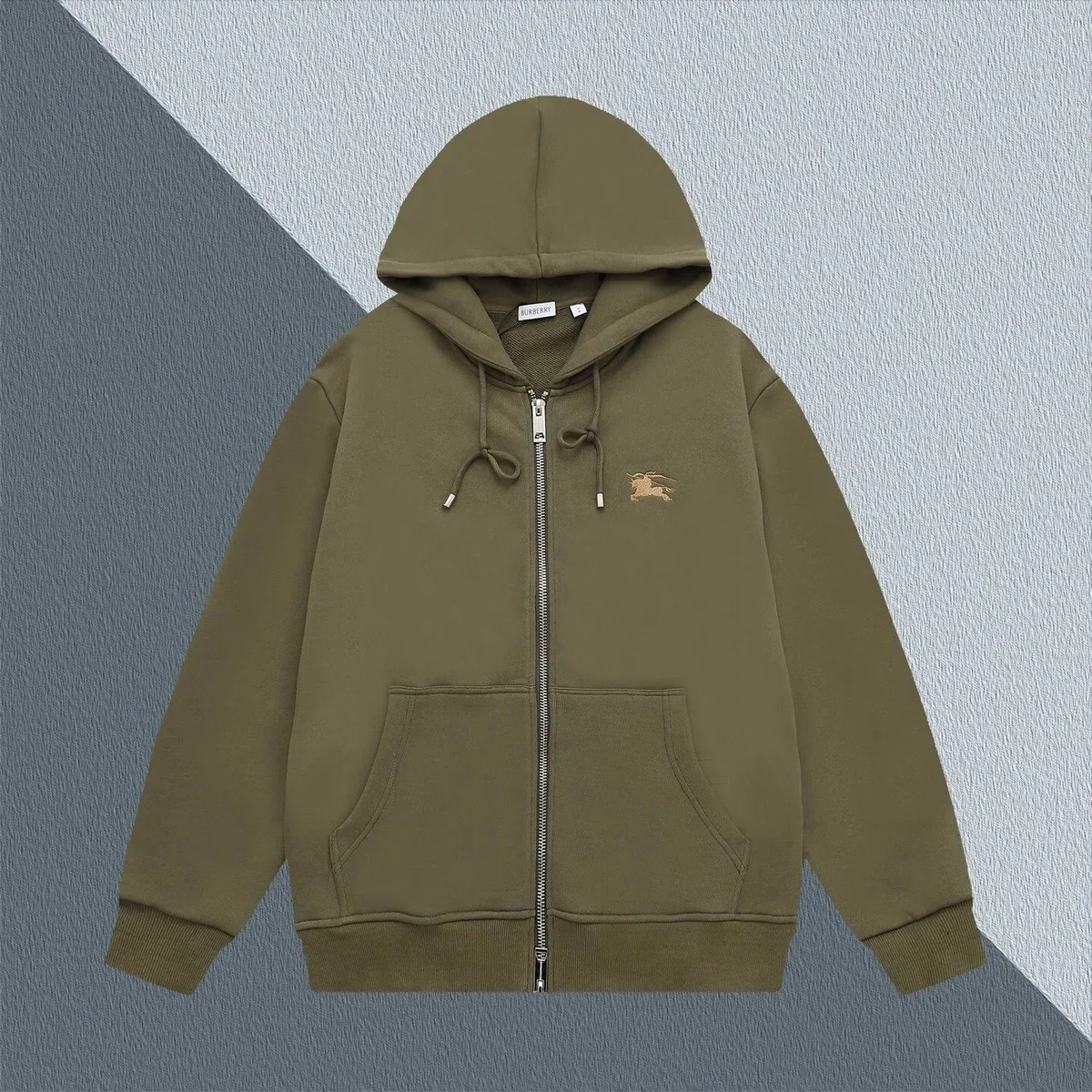 Burberry Olive Horse Logo Zip-Up Hoodie