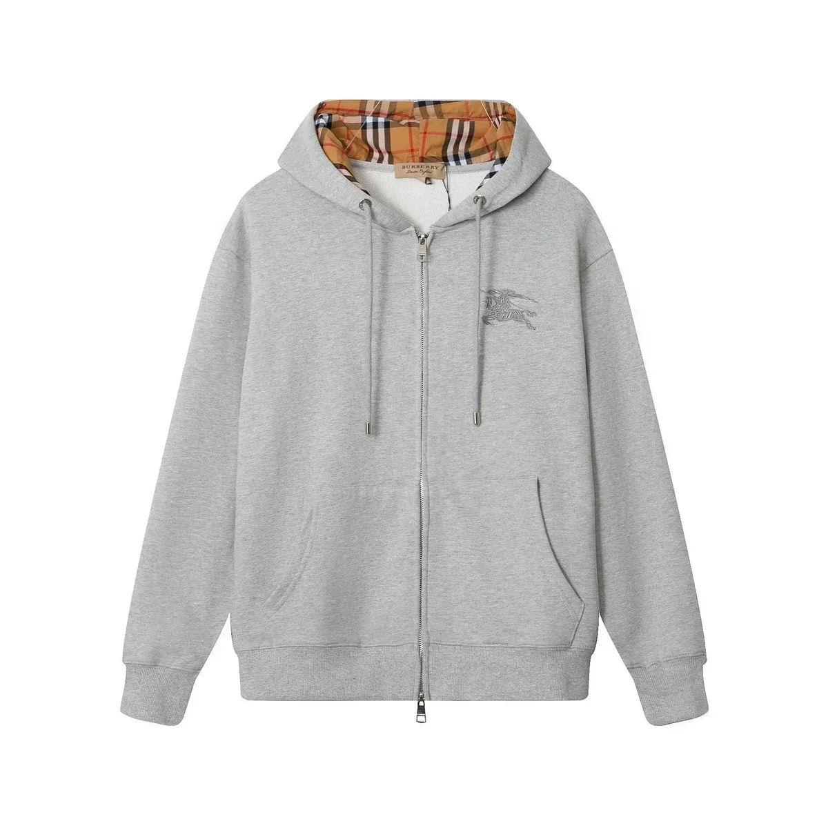 Burberry Grey Equestrian Logo Zip-Up Hoodie