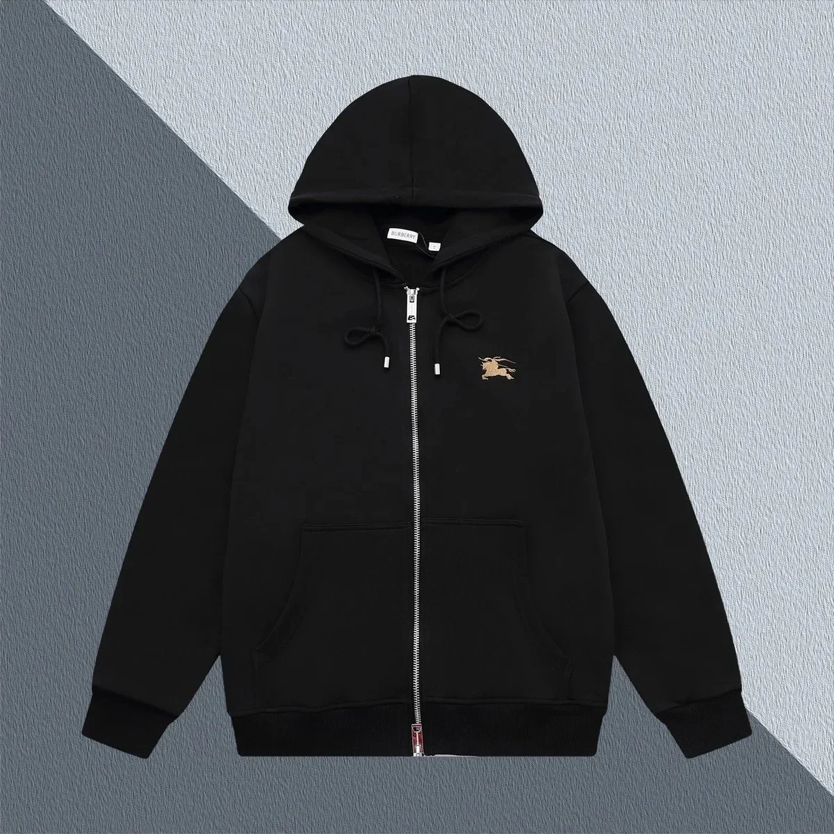 Burberry Black Equestrian Logo Zip-Up Hoodie