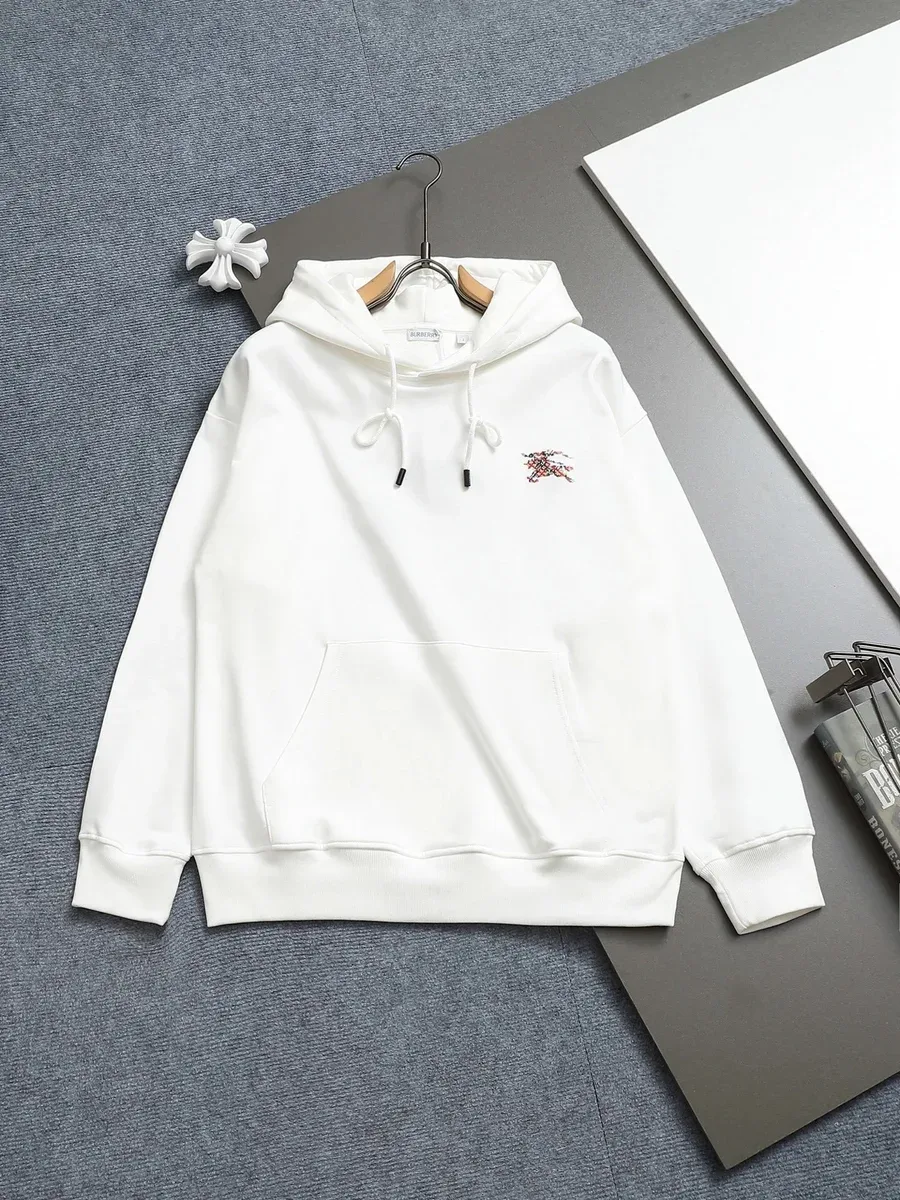 Burberry White Classic Hoodie with Embroidered Logo