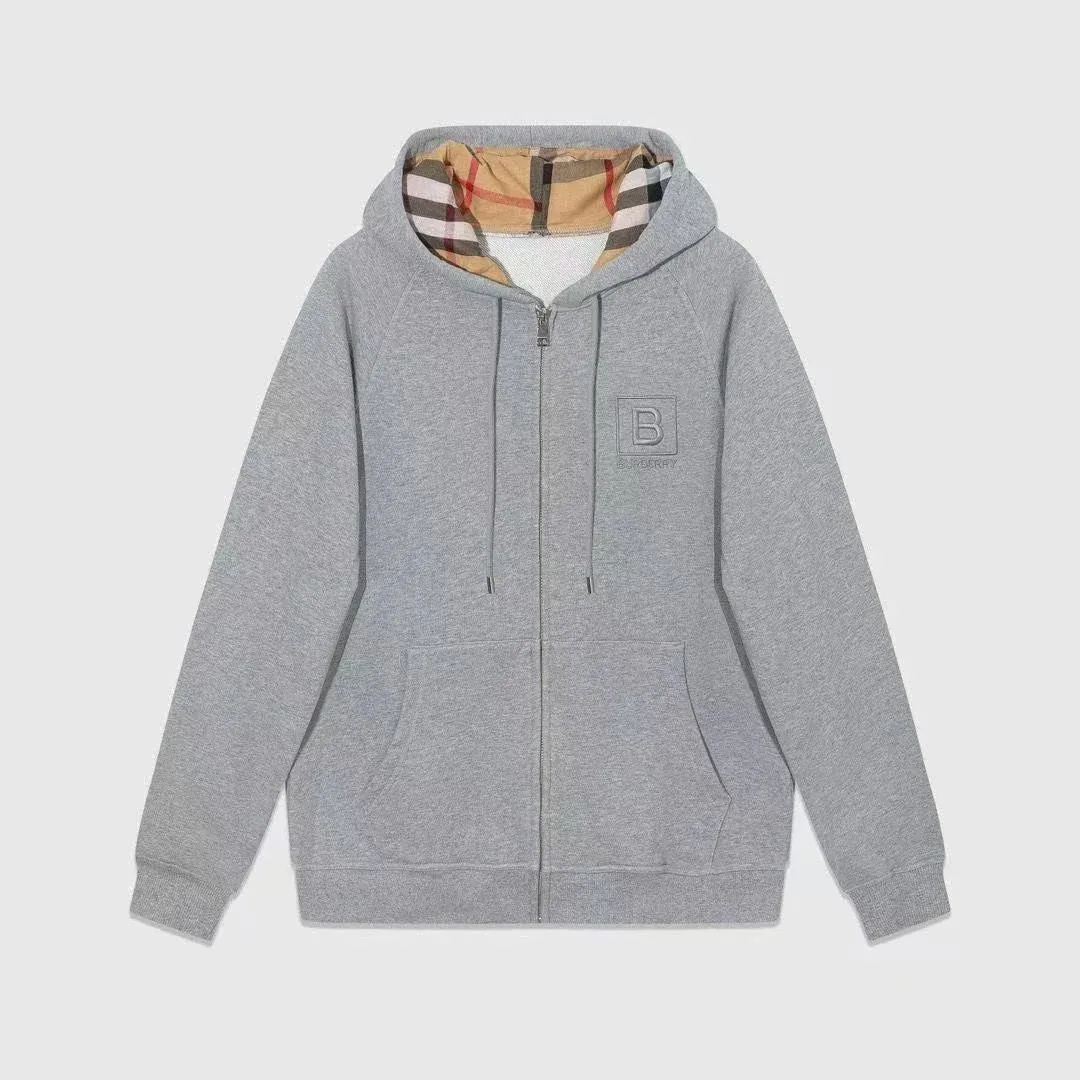 Burberry Grey B Logo Zip-Up Hoodie